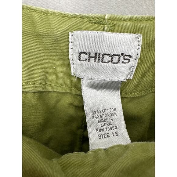 Chicos Pants Womens 10 Green High Rise Crop Stretch Capsule Cotton Capris - Picture 2 of 9